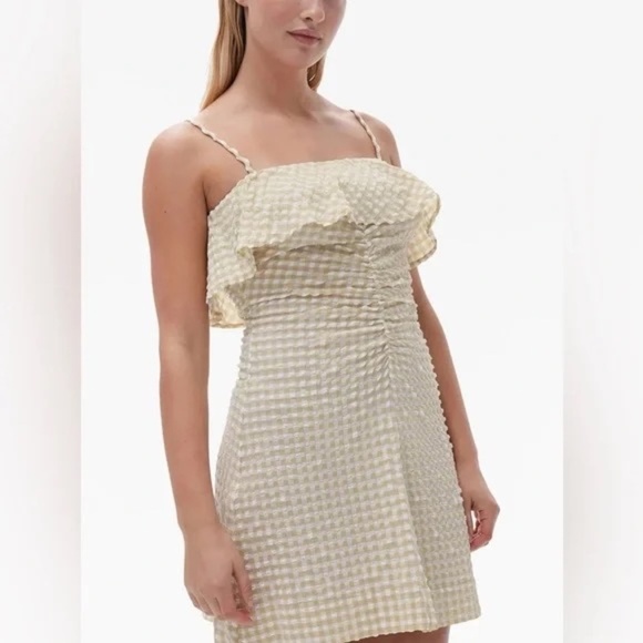 New! GANNI Gingham Check-Print Ruffled Minidress 45260 - Picture 1 of 14